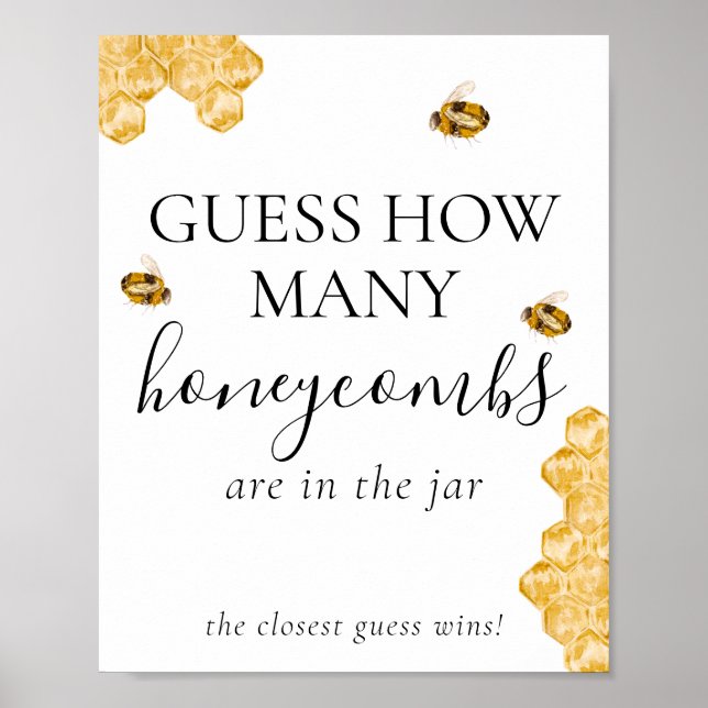 Póster Guess How Many Honeycomb Bee Bridal Shower Game  (Frente)