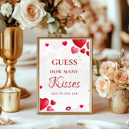 Póster Guess how many Kisses valentine Bridal Shower Sign