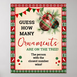 Póster Guess How Many Ornaments Game Ugly Sweater Sign