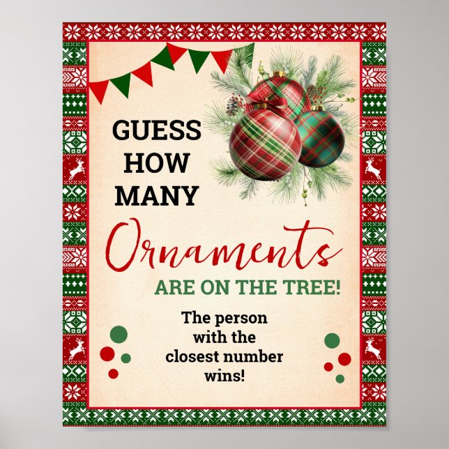 Póster Guess How Many Ornaments Game Ugly Sweater Sign (Frente)