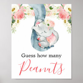 Póster Guess how many peanuts elephant baby shower sign