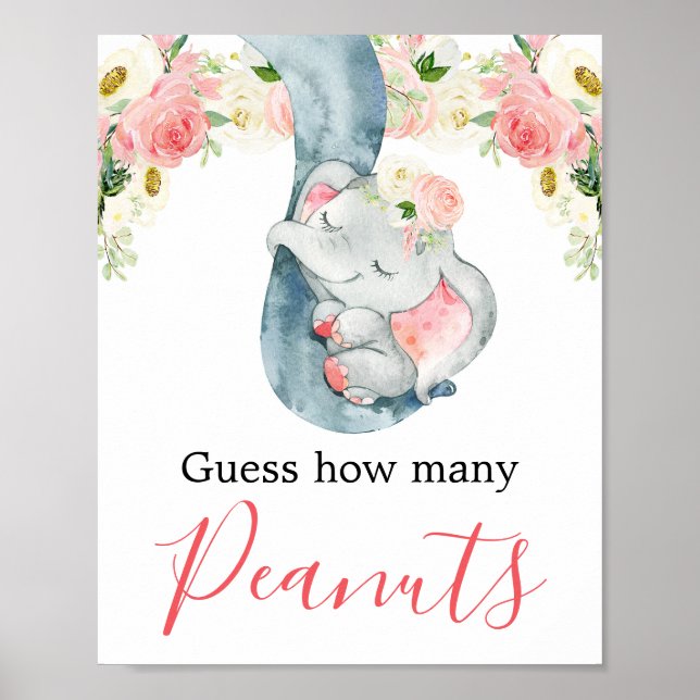Póster Guess how many peanuts elephant baby shower sign (Frente)