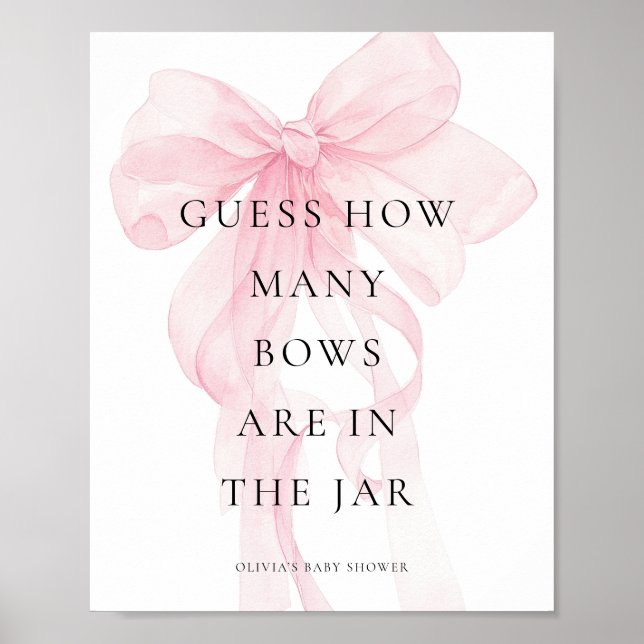 Póster Guess How Many Pink Bow Baby Shower Game (Frente)