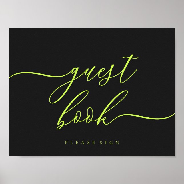 Póster Guest Book Cyber Lime Jet Black Simple Signature (Frente)