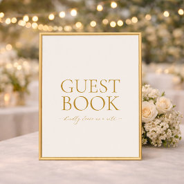 Póster Guest Book Wedding Sign – Elegant Gold Calligraphy