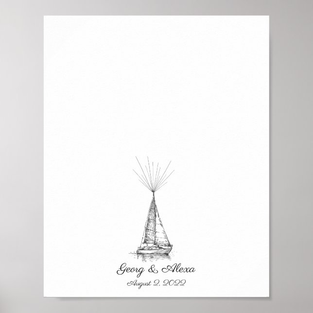 Póster Guestbook de huellas digitales de barcos (Frente)