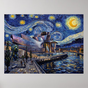 Póster Guggenheim Bilbao y Maman Bajo un Cielo de Van Gog