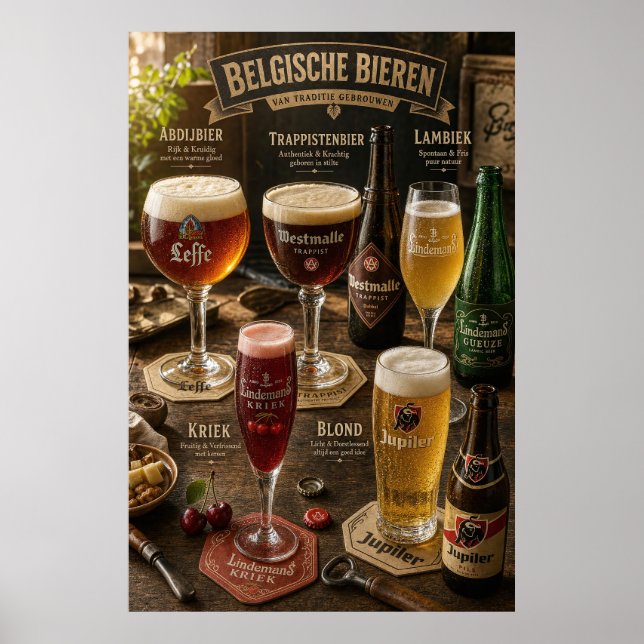 Póster Guía de Cartel de Estilos de Cerveza Belga en Tabe (Frente)