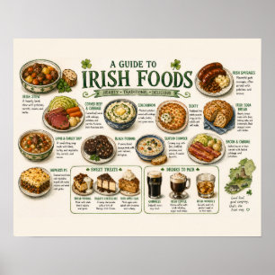 Póster Guía de comida irlandesa Ilustración culinaria tra