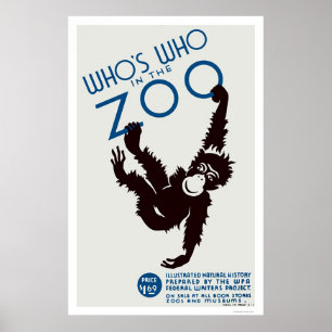 Póster Guía Zoológico Mono 1937 WPA
