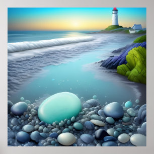 Póster Guijarros del Faro en el paisaje costero de Sunris