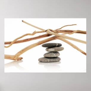 Póster Guijarros y driftwood de equilibrio