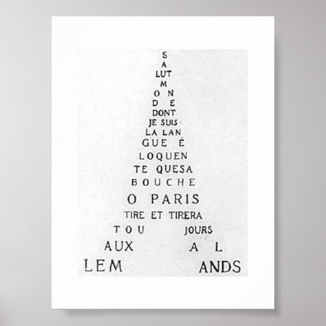 Póster Guillaume Apollinaire, Eiffel Calligramme (Frente)