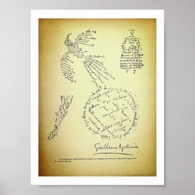 Póster Guillaume Apollinaire, Poème Calligramme (1920) (Frente)