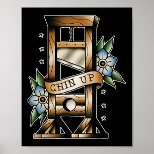 Póster Guillotine Tattoo tradicional Flash Chin Up Mediev