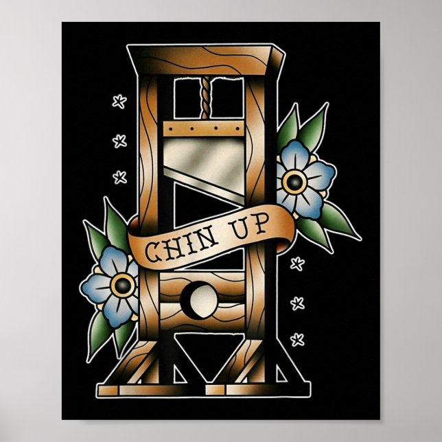 Póster Guillotine Tattoo tradicional Flash Chin Up Mediev (Frente)