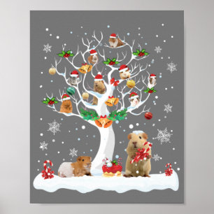 Póster Guinea Pig Christmas On Winter Tree Goat Lover Paj
