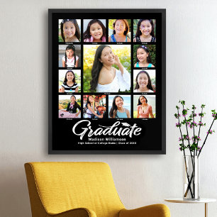 Póster Guión blanco de graduación en negro K-12 Collage d