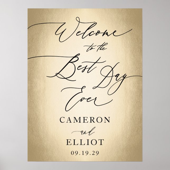 Póster Guión caligráfico Oro mejor día Boda Rótulo (Frente)