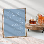 Póster Guión caprichoso | Dusty Blue Bodas Menú de bebida<br><div class="desc">Presentamos nuestro impresionante guión caprichoso | boda azul polvoriento del menú de bebidas poster perfecto para su sencilla y moderna celebración de la primavera boho. Nuestro elegante diseño incluye una vibrante paleta de colores pastel y luminosa con un guión de caligrafía de moda vintage. Ya sea que prefiera un estilo...</div>