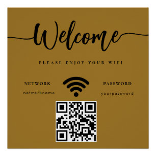 Póster Guión de bienvenida empresarial Código QR WIFI Gol