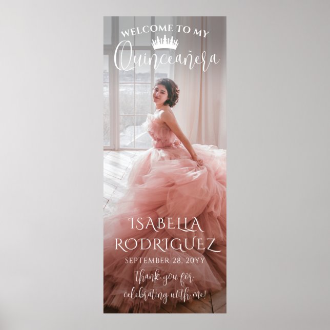 Póster Guión de bienvenida y foto de Quinceañera (Frente)