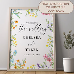 Póster Guión de Boda de borde de flor silvestre