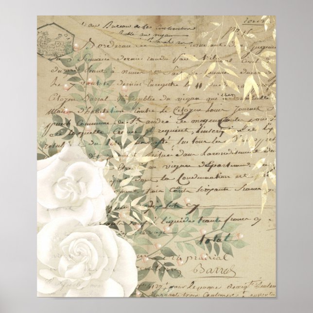 Póster Guión de Boho White Floral Greenereneration Letter (Frente)