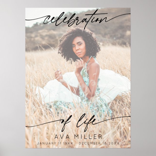 Póster Guión de Celebración de la Vida Funeral Foto | Bla (Frente)