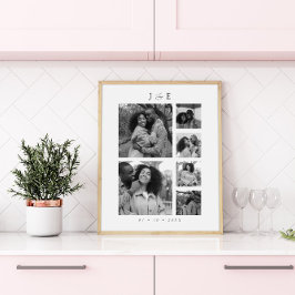 Póster Guion de Colaje de Fotos Moderno Monograma Parejas