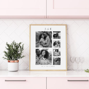 Póster Guion de Colaje de Fotos Moderno Monograma Parejas