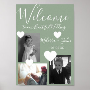 Póster Guión de collage de fotos de boda tres y postal de