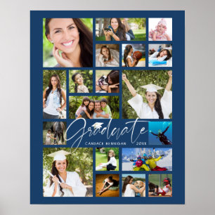 Póster Guión de Collage de fotos Graduate Blue 19