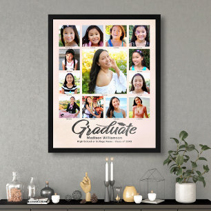 Póster Guión de Collage de fotos K-12 de graduación rosa 