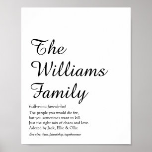 Póster Guión de definición de su familia en blanco y negr