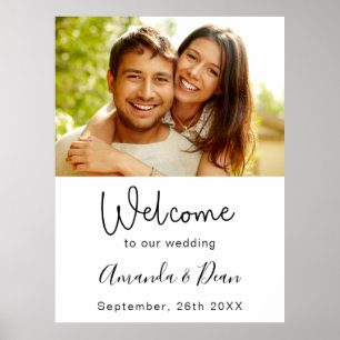 Póster Guión de foto de signo del boda de bienvenida blan