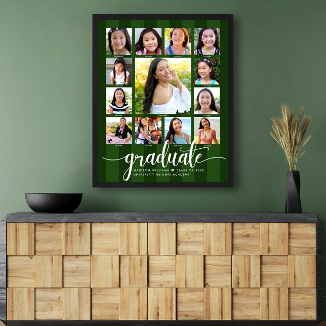 Póster Guión de graduación verde K-12 franjas de Collage  (Choose from 6 color combos!)