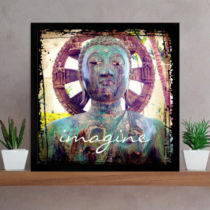 Póster Guion de imagen de foto de Buda antiguo azul turqu