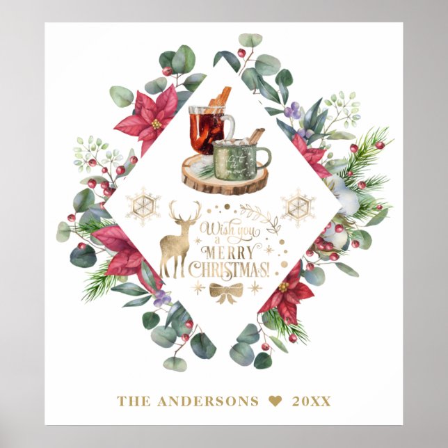 Póster Guión de invierno Wreath te desea una feliz Navida (Frente)
