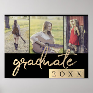 Póster Guión de oro para graduados   Elegante 3 Photo Kee