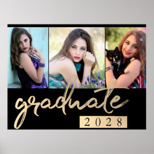 Póster Guión de oro para graduados   Elegante 3 Photo Kee