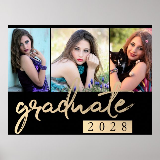 Póster Guión de oro para graduados | Elegante 3 Photo Kee (Frente)
