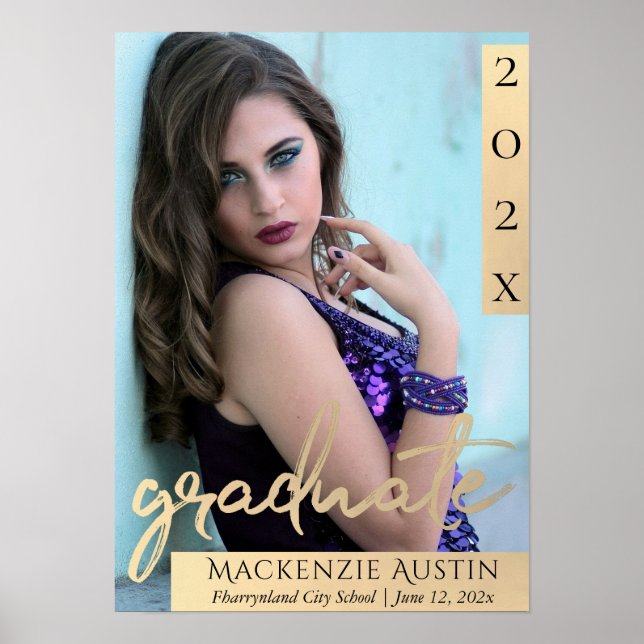 Póster Guión de oro para graduados | Elegante foto de gra (Frente)