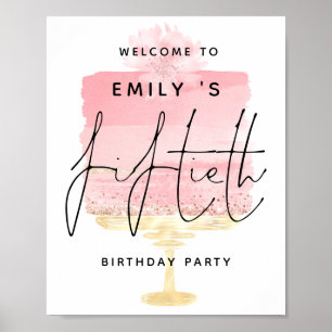 Póster Guión de pastel rosa Bienvenido nombre Fiesta de c