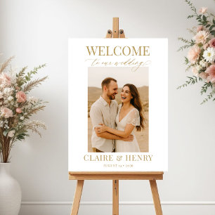 Póster Guión Dorado Foto Blanca Boda Bienvenida