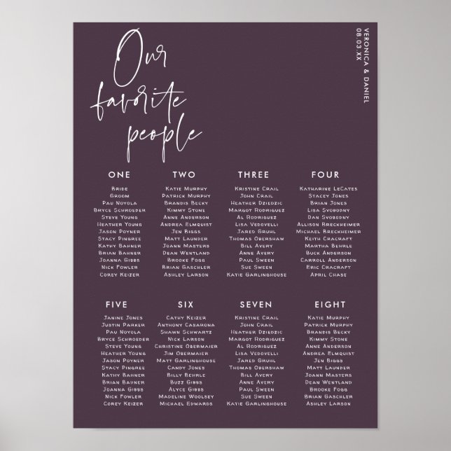 Póster Guión elegante | Asientos de mesa de Bodas (Frente)