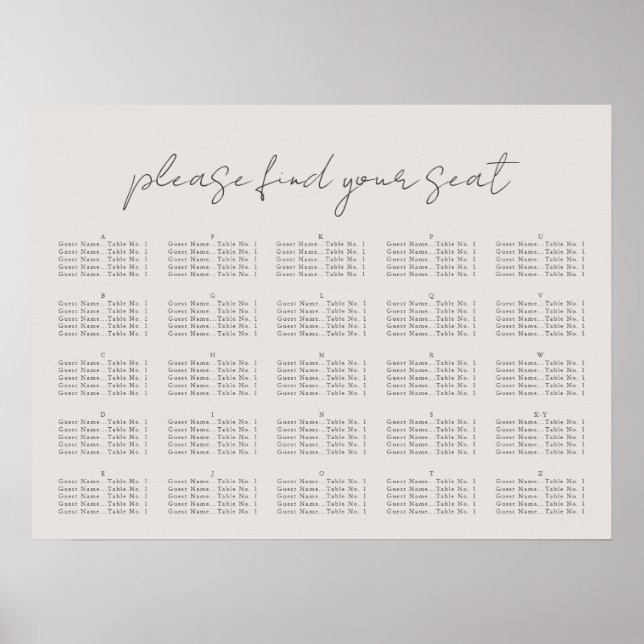 Póster Guión mínimo, gráfico de asientos (Frente)