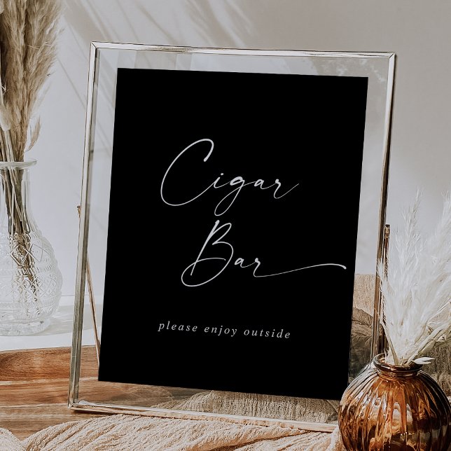 Póster Guión moderno Oscuro Boda negro Bar de puros (Modern Script Dark Black Wedding Cigar Bar Poster)