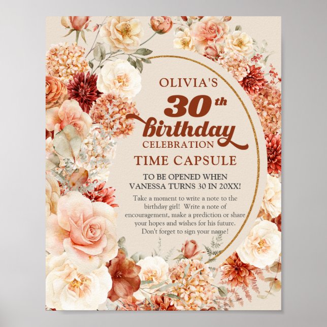 Póster Guión retro groovy flor de terracota Cápsula de ti (Frente)