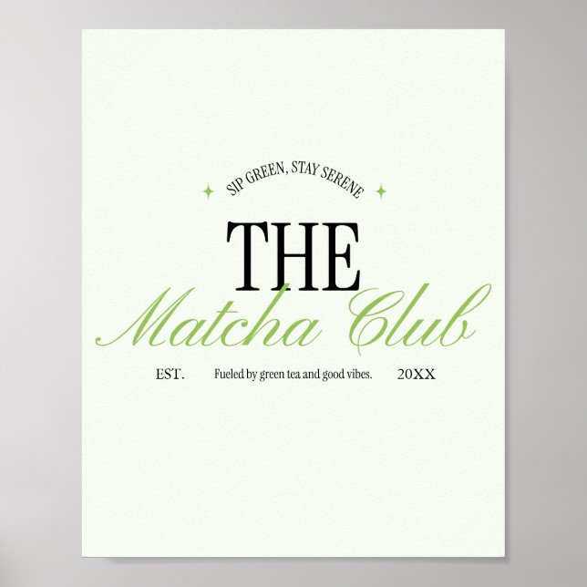 Póster Guión retro verde "Matcha Club" (Frente)